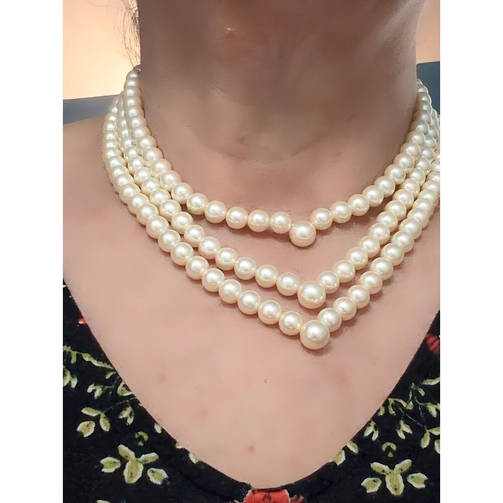 1950's Three Stand Faux Pearl Necklace Choker